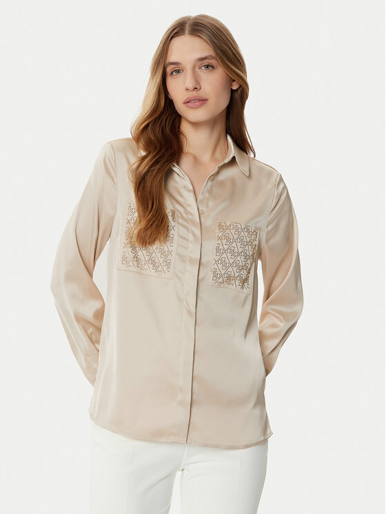 Guess Guess Marškiniai W5RH40 WFQC2 Smėlio Regular Fit