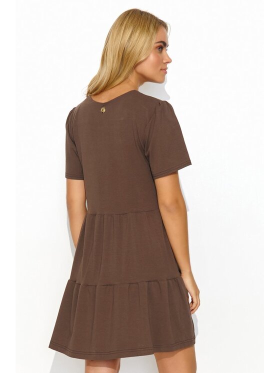 Makadamia Makadamia Sukienka codzienna M819 Brązowy Loose Fit