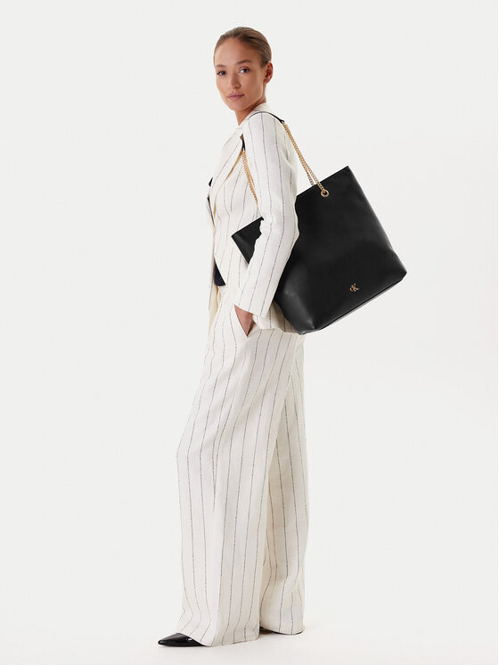Calvin Klein Torebka Minimal Monogram Chain Tote LV04F3204G Czarny