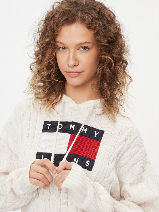 Tommy Jeans Tommy Jeans Sweter Center Flag DW0DW16528 Écru Regular Fit