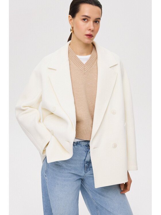 Estro Estro Παλτό ER00117054 Κρεμ Loose Fit