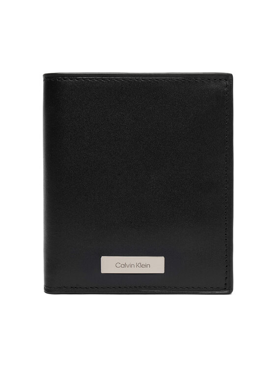 Calvin Klein Calvin Klein Velika moška denarnica Plaque Ns Slim Trifold W/ Coin LV04D1068G Črna