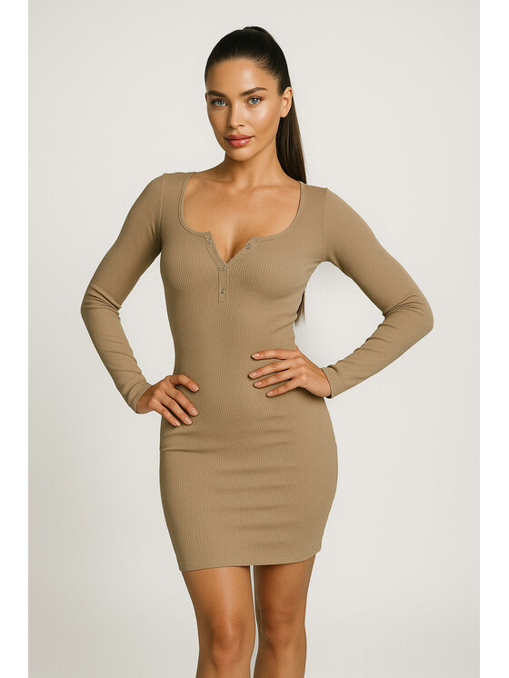 Nudyess Nudyess Vestito di maglia California mimi z prążka Beige Fitted Fit