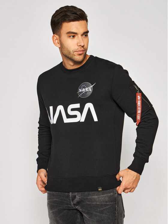 Alpha Industries Džemperis ar kapuci Nasa Reflective 178309 Melns Regular Fit