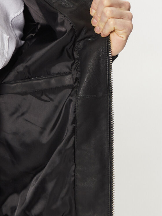 BOSS BOSS Lederjacke Juge 50522223 Schwarz Relaxed Fit