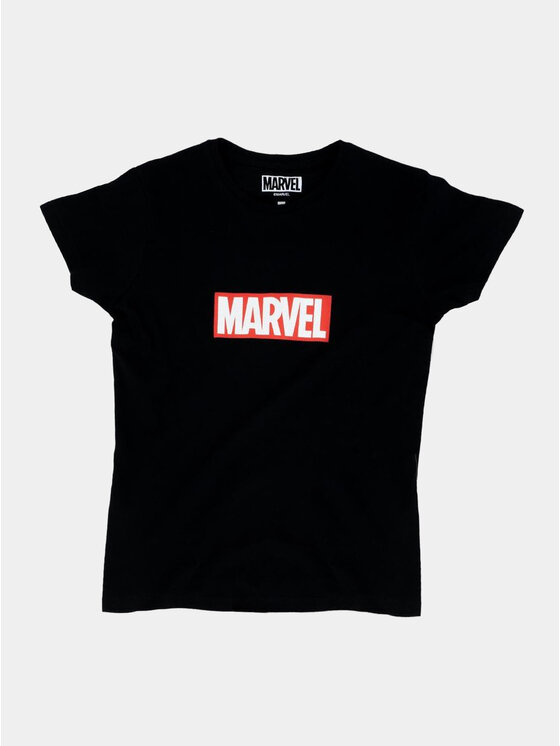 Marvel Marvel T-Shirt Damska Koszulka Z Krótkim Rękawem Marvel Comics Front Logo Czarna S Czarny Regular Fit