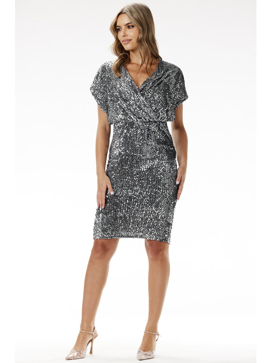Awama Awama Sukienka wieczorowa A698 Szary Basic Fit