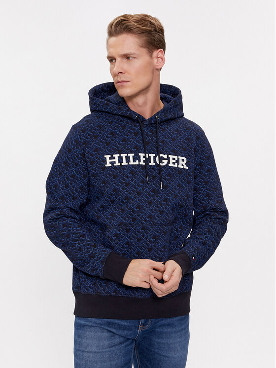 Tommy Hilfiger Džemperis ar kapuci Aop Monogram MW0MW32703 Tumši zils Regular Fit