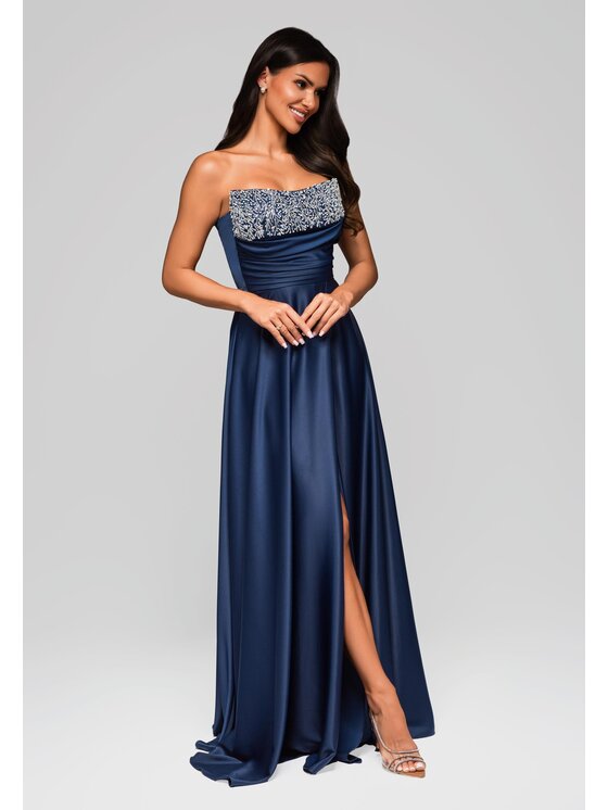 Ombre Ombre Sukienka wieczorowa LA-OM-DLR223 Granatowy Regular Fit
