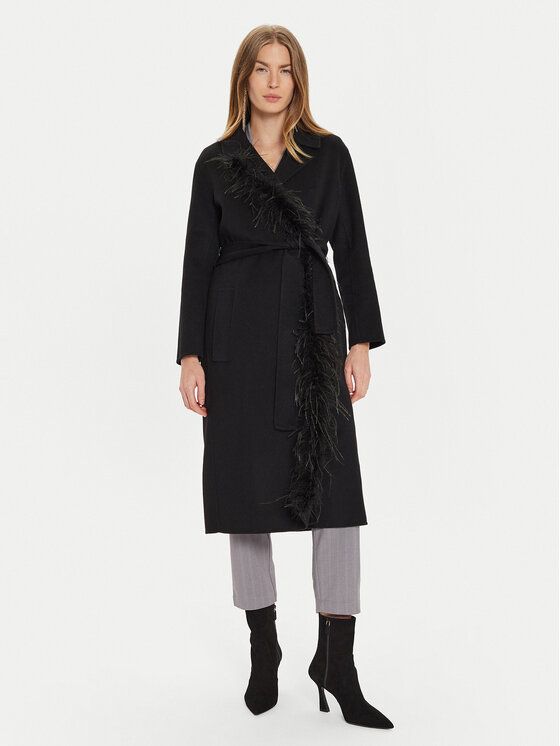 TWINSET Vlnený kabát 242TP2065 Čierna Regular Fit