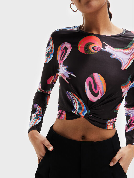 Desigual Desigual Μπλουζάκι MONSIEUR CHRISTIAN LACROIX Smile 22WWTK76 Μαύρο Slim Fit