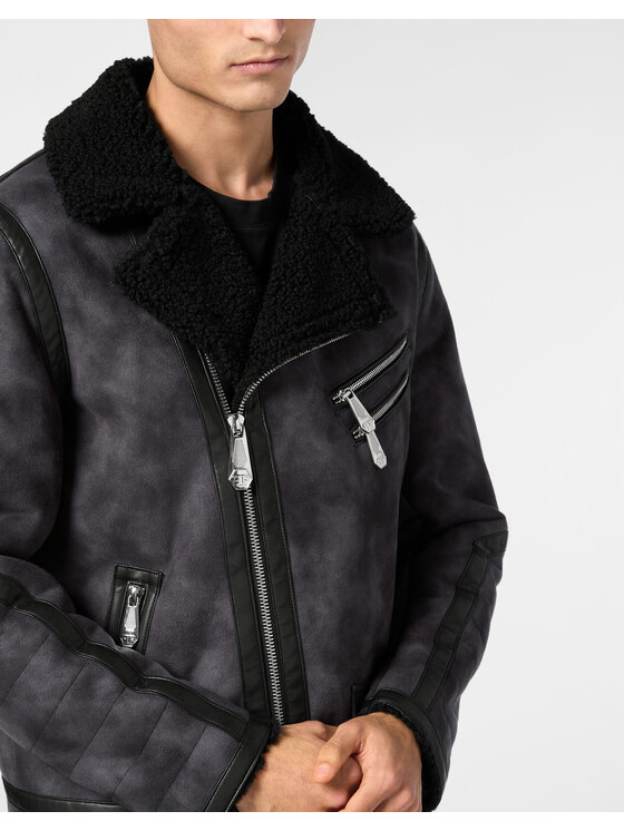 PHILIPP PLEIN PHILIPP PLEIN Chiodo di pelle 10583 Nero Regular Fit