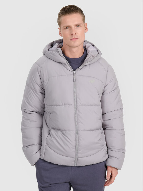 4F 4F Kurtka puchowa MIDSHOP TEXTILE Szary Regular Fit