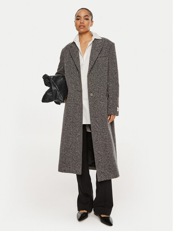 Calvin Klein Calvin Klein Płaszcz wełniany Herringbone Single K20K207710 Szary Regular Fit