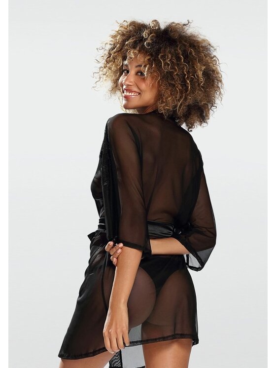 DKaren Lingerie DKaren Lingerie Szlafrok Muriel Czarny Classic Fit