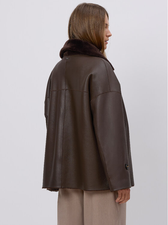 FAN LEATHER FAN LEATHER Kożuch naturalny Dwustronny Krótki Brązowy Loose Fit