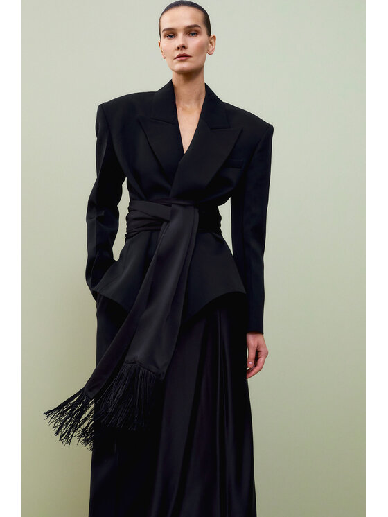 Epuzer Epuzer Marynarka Fringed belted Czarny Standard Fit