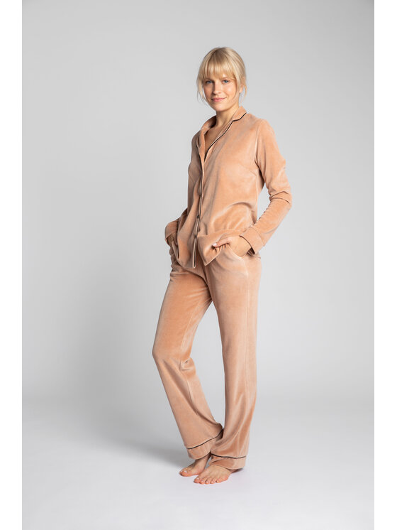 LaLupa  LaLupa Spodnie piżamowe LA008 Beżowy Comfortable Fit
