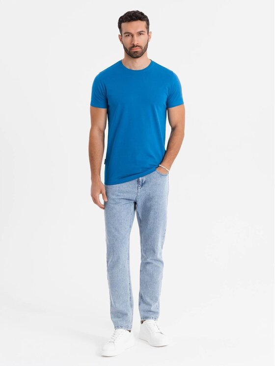 Ombre Ombre T-Shirt OM-TSBS-0236 Niebieski Regular Fit