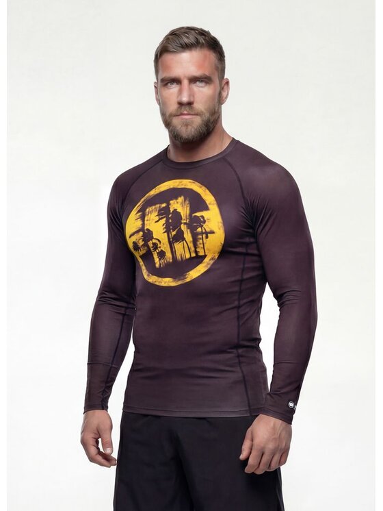 PITBULL PITBULL Koszulka techniczna LOGO PALMS Brązowy Regular Fit