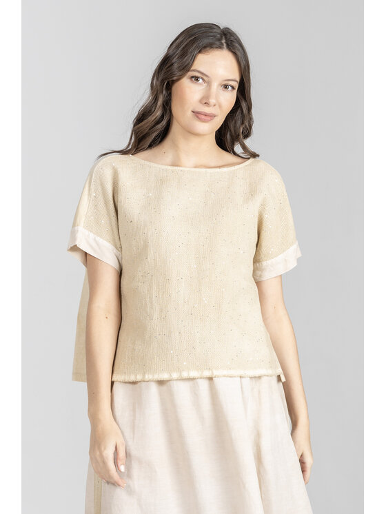 Deni Cler Milano Deni Cler Milano Bluzka T-DC-1238-F2-10-12-1 Beżowy Loose Fit