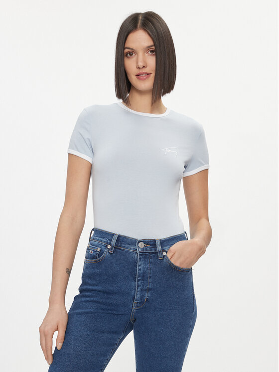 Tommy Jeans Tommy Jeans T-shirt Signature DW0DW17377 Svijetloplava Slim Fit