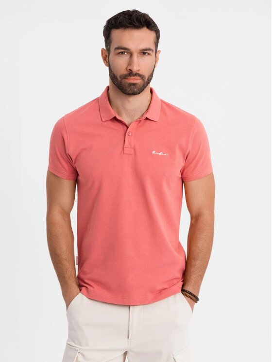 Ombre Ombre Polo OM-POSS-0103 Różowy Regular Fit
