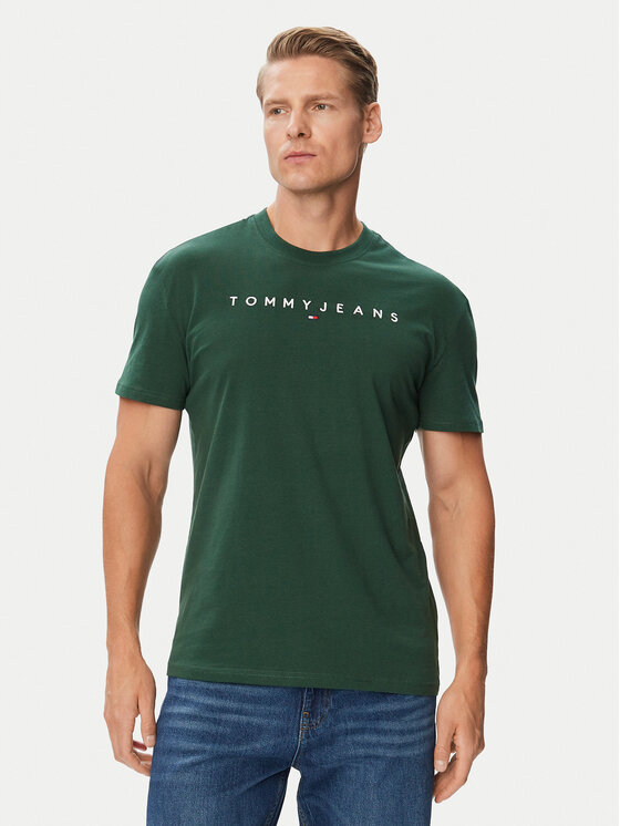 Tommy Jeans Tommy Jeans Marškinėliai Linear Logo DM0DM20744 Tamsiai žalia Regular Fit