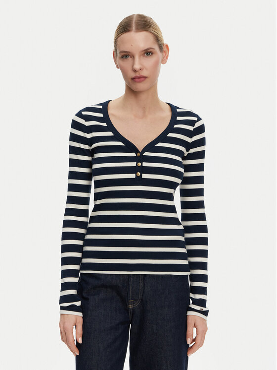 Tommy Hilfiger Tommy Hilfiger Majica Henley WW0WW43905 Tamnoplava Slim Fit