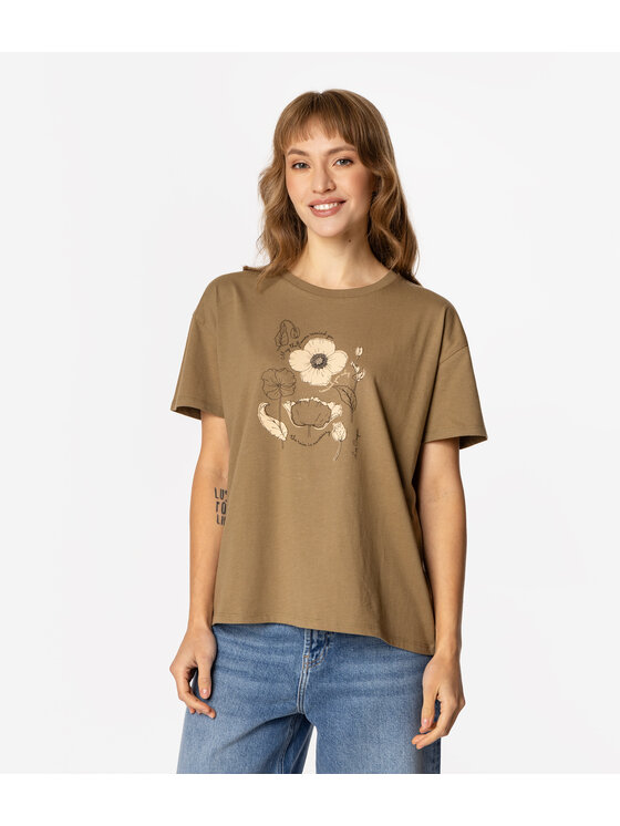Lee Cooper Lee Cooper T-Shirt FLOWERS7 1145 Khaki Loose Fit
