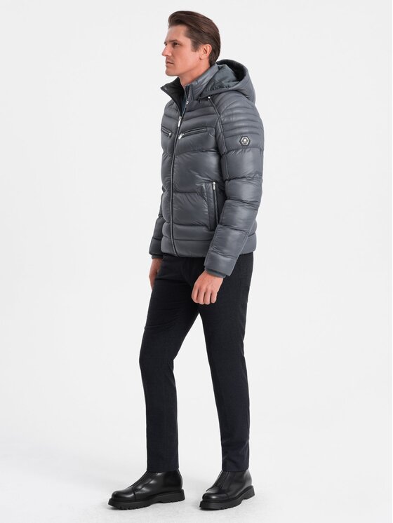 Ombre Ombre Kurtka zimowa OM-JAHP-22FW-010 Szary Regular Fit