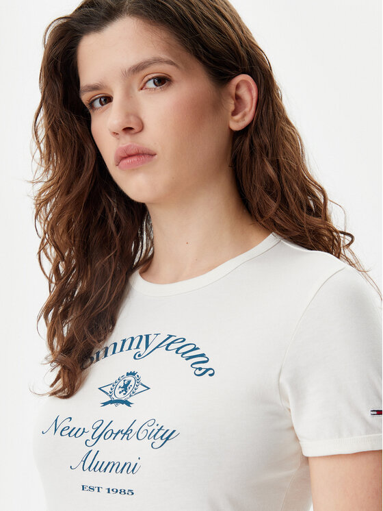 Tommy Jeans Tommy Jeans Majica Nyc Ringer DW0DW20323 Écru Slim Fit