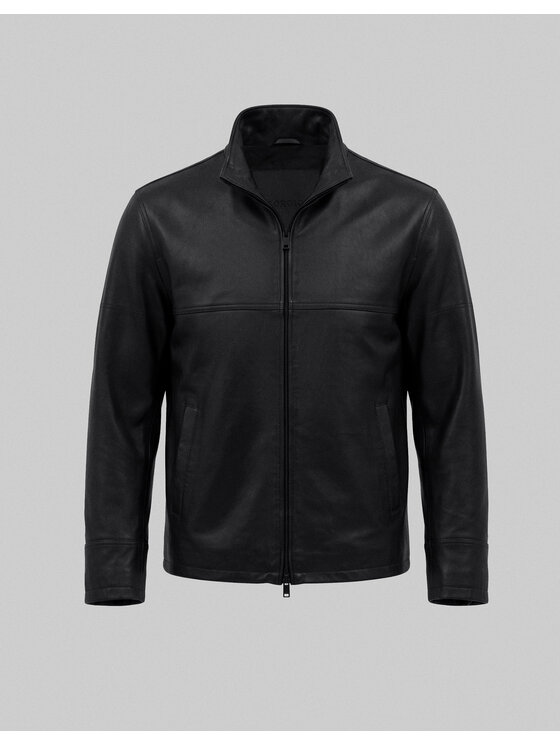 Borgio Borgio Kurtka skórzana itri_c Czarny Slim Fit