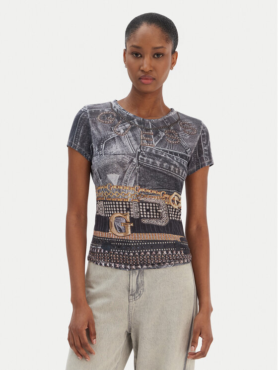 Guess Guess Marškinėliai W6RI05 KCCG0 Juoda Classic Fit