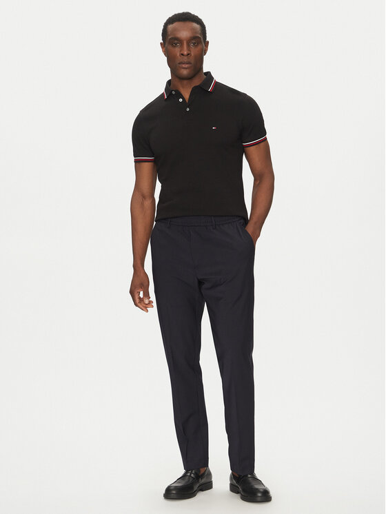 Tommy Hilfiger Tommy Hilfiger Тениска с яка и копчета Tipped MW0MW37346 Черен Slim Fit