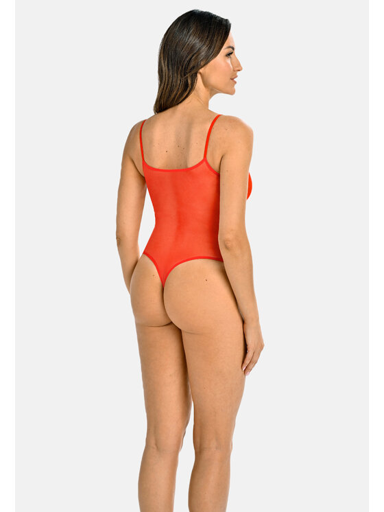 Teyli Teyli Body z siateczki na ramiączkach Sophi Czerwony