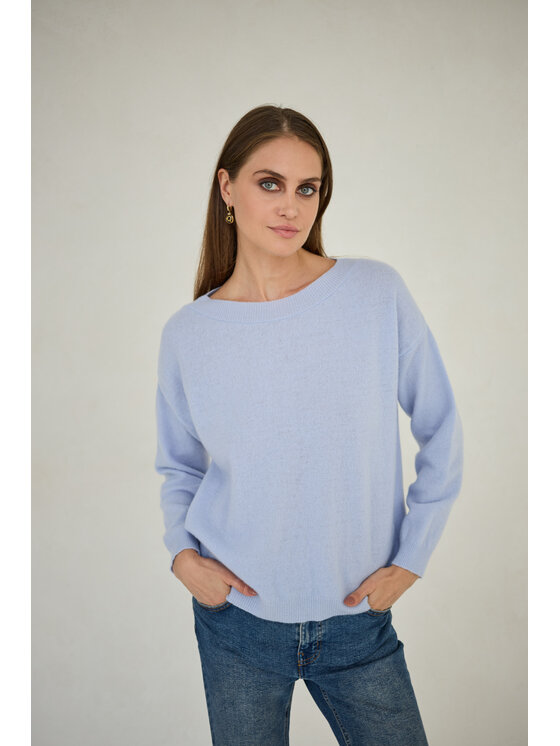 Entelier Entelier Sweter dekolt łódka Niebieski Relaxed Fit