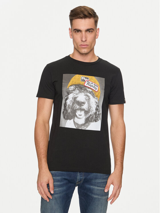 Męski T-Shirt REPLAY, Rozmiar M, Czarny, M6951 .000.2660