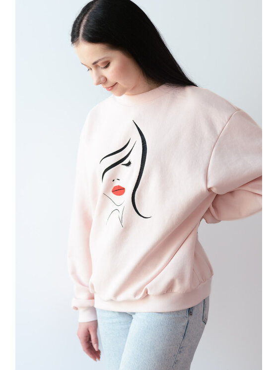 White Rvbbit White Rvbbit Bluza z haftem - twarz Różowy Oversize
