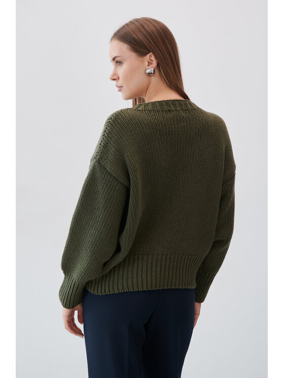 Fobya Fobya Sweter F2057 Zielony Basic Fit