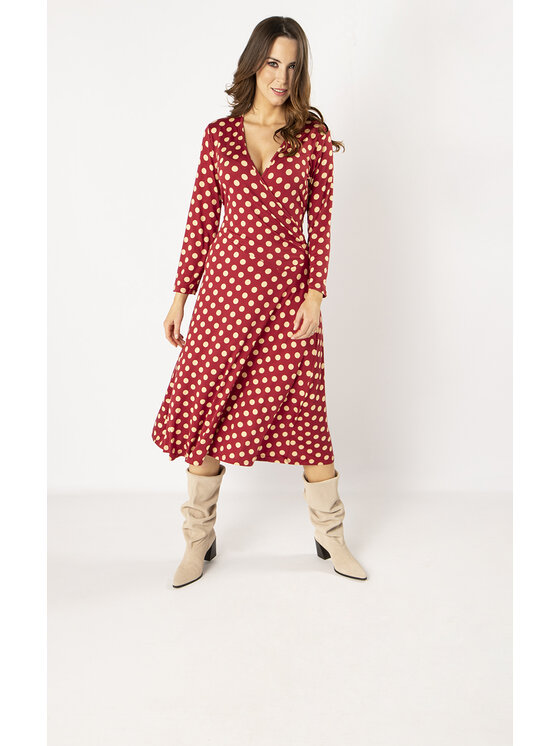 QUIOSQUE Sukienka codzienna, rozmiar 44, Czerwona, REDBEIGE DRESS