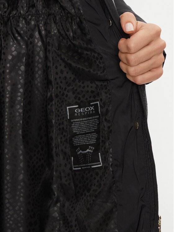 Geox Damen Parka Faviola – Hahnentrittmuster, Winddicht, Atmungsaktiv, Oversize, 72 Cm Länge