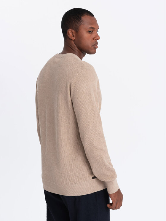Ombre Ombre Sweter OM-SWSW-0142 Beżowy Regular Fit
