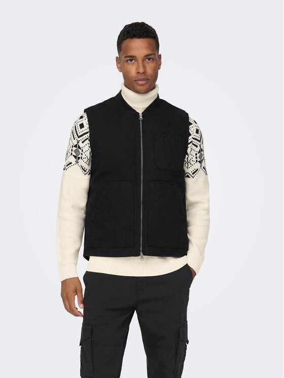 Only & Sons Telovnik Earl Canwas 22024178 Črna Regular Fit