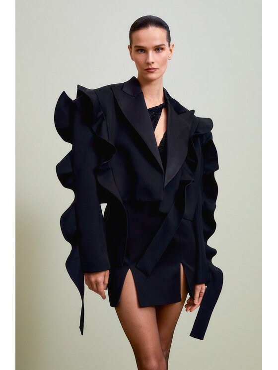 Epuzer Epuzer Giacca da abito Ruffled wool Nero Standard Fit