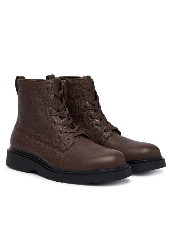 Calvin Klein Calvin Klein Kotníková obuv Combat Ess Lace Up Zip Boot Lth YM0YM01373 Hnědá