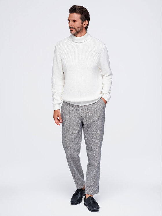 Ombre Ombre Sweter OM-SWTN-0189 Biały Regular Fit