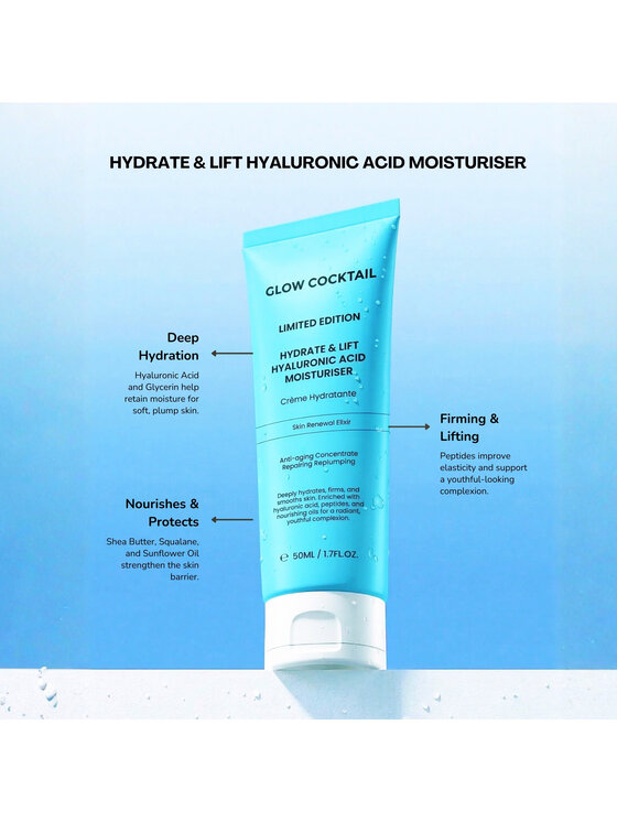 Glow Cocktail Glow Cocktail Limitowana edycja nawilżającego kremu z kwasem hialuronowym Hydrate and Lift 50 ml Zestaw do pielęgnacji skóry