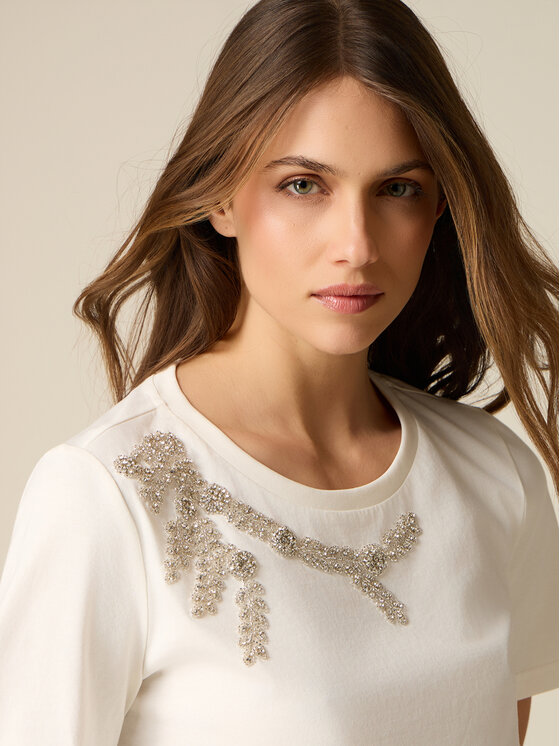 Oltre Oltre T-Shirt G021J004551N011 Biały Regular Fit