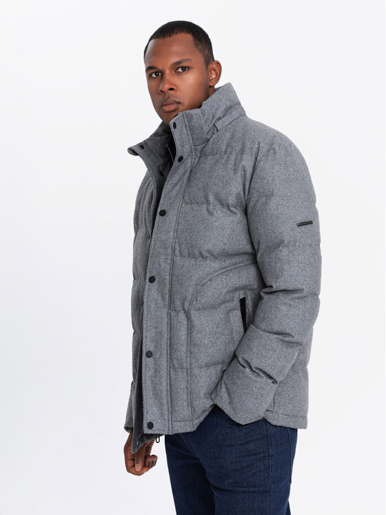 Ombre Ombre Kurtka puchowa OM-JAHP-0203 Szary Regular Fit